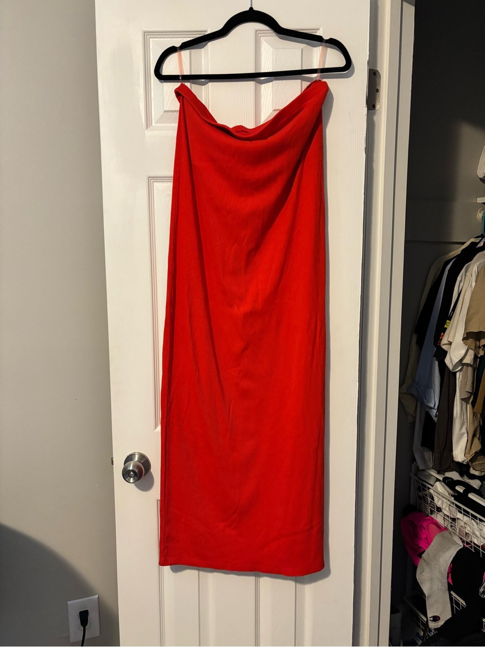 Red Strapless Midi Dress
